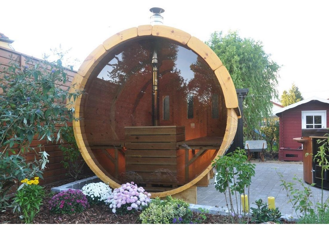 JVmoebel Saunahaus Fass Gartensauna für 6-8 Personen BxTxH: 2.27 x 4 x 2.38 cm