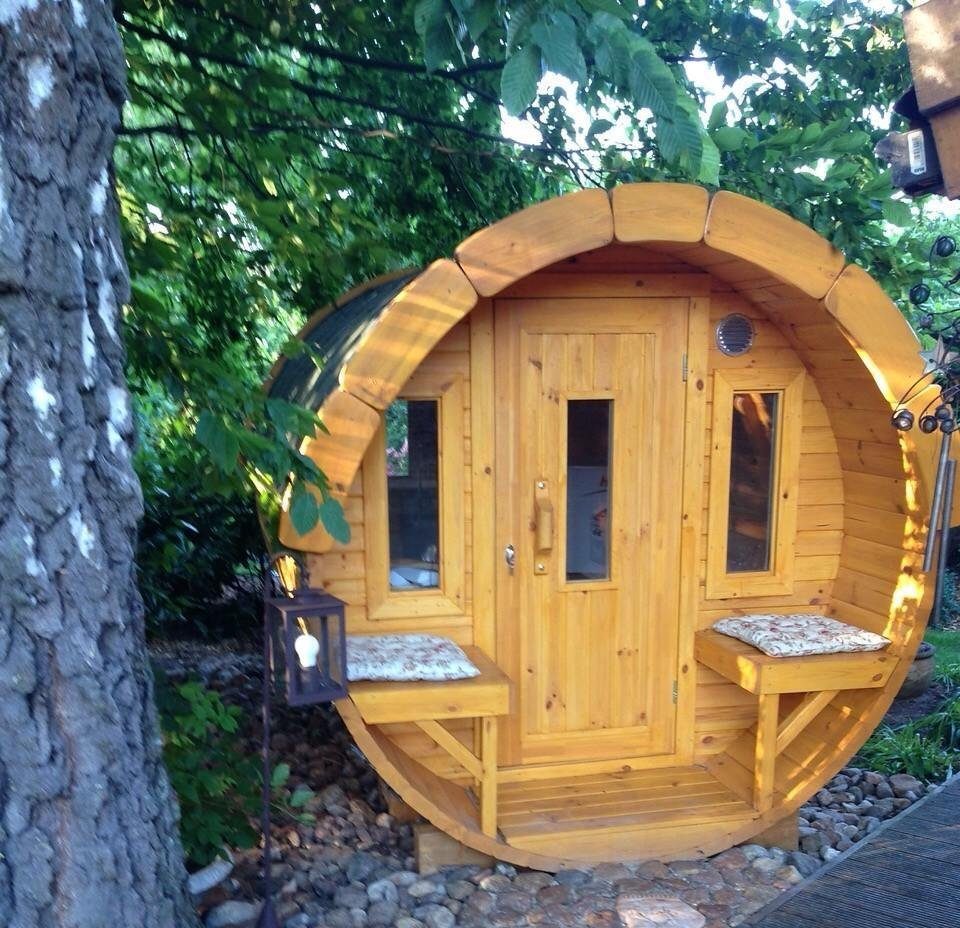 JVmoebel Saunahaus Saunafass für 6-8 Personen - Private Holzsauna Garten 1.97 x 4.5 m