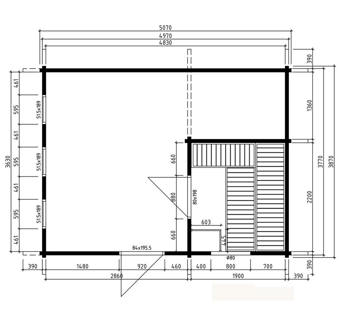 BxTxH: 507 x 387 x 253 cm