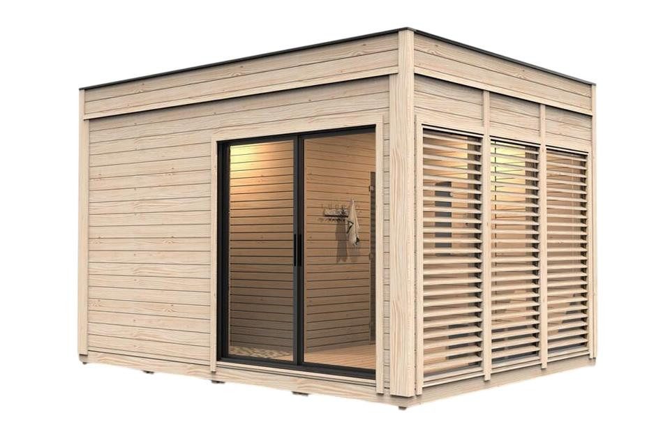 JVmoebel Saunahaus Moderne Holz Gartensauna Beige - Outdoor Sauna Holzhaus Saunahütte