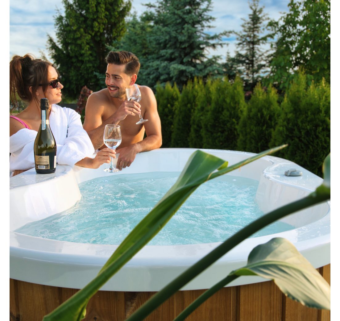 EDEN Holzmanufaktur Whirlpool 2 Pers. Luxus Mini Whirlpool aus Perlmutt-Acryl & Thermoholz