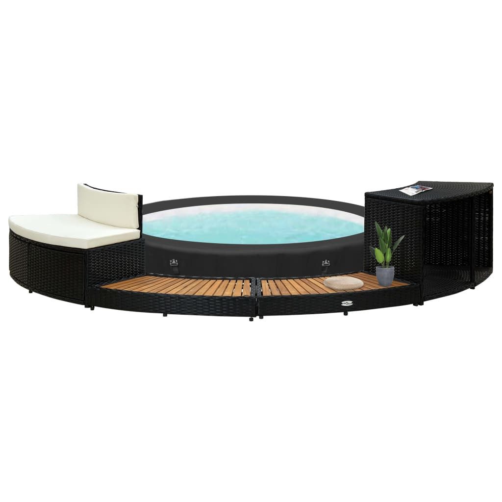 vidaXL Whirlpool Whirlpool-Einfassung Schwarz Polyrattan und Massivholz Akazie