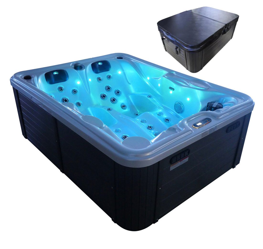 DEKO VERTRIEB BAYERN Whirlpool XXL Luxus SPA LED Whirlpool SET 210x160 Outdoor-Indoor Pool 46 JETs