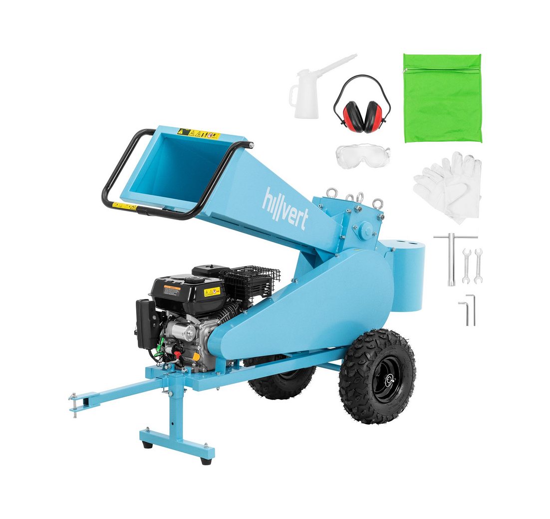 Hillvert Häcksler Holzhäcksler 7 PS Ø Äste 7 cm Gartenhäcksler Benzin-Häcksler