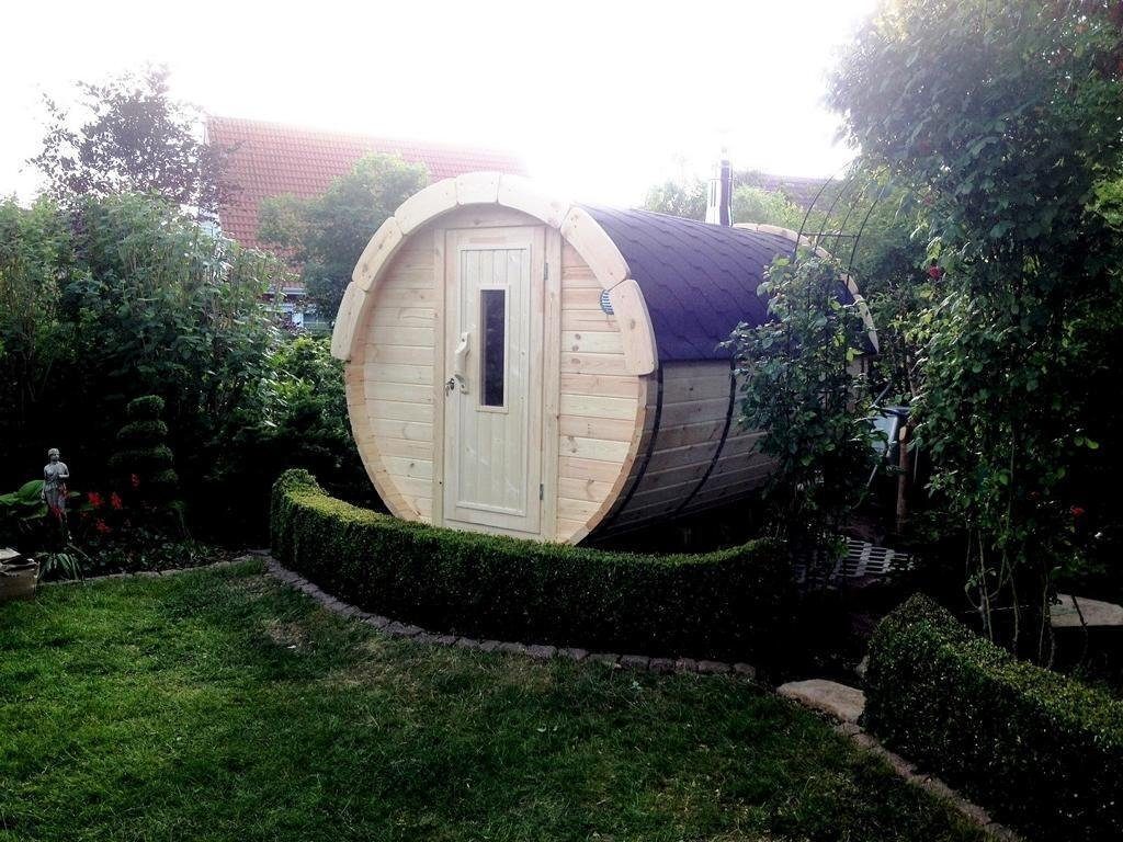 JVmoebel Saunahaus Rundes Fass Saunakabine Outdoor Holz Sauna 300cm 1.97 x 3 x 2.08 cm