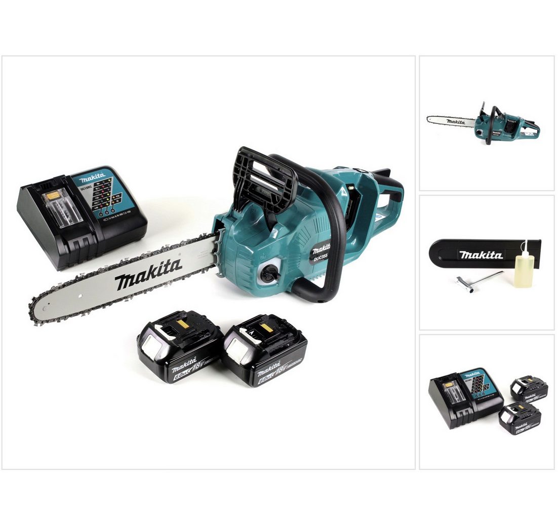 Makita Benzin-Kettensäge DUC 355 RG2 Akku Kettensäge 36V (2x18V) Brushless 35 cm + 2x 6