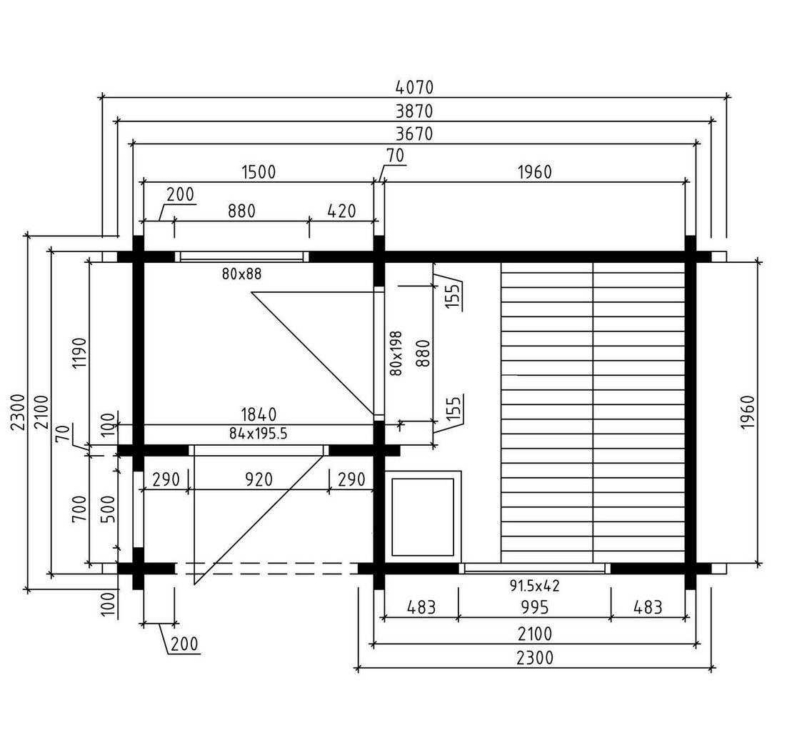 BxTxH: 407 x 250 x 270 cm