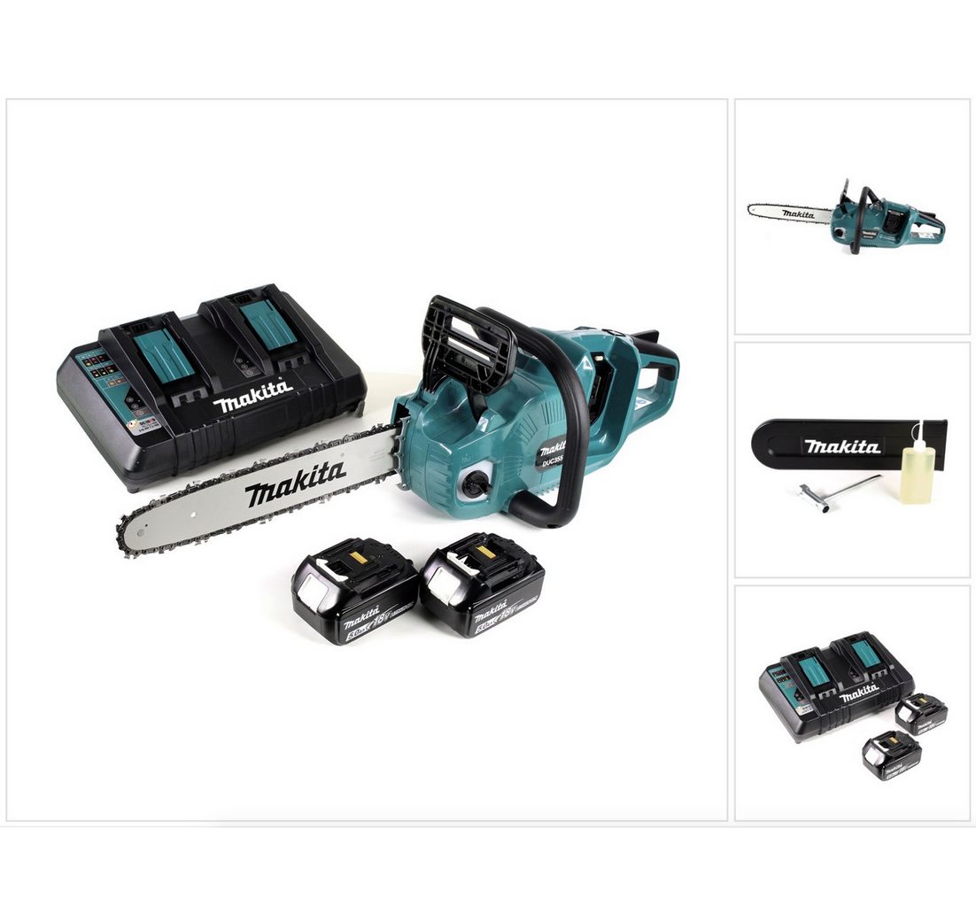Makita Benzin-Kettensäge DUC 355 PT2 Akku Kettensäge 36V (2x18V) Brushless 35 cm + 2x 5