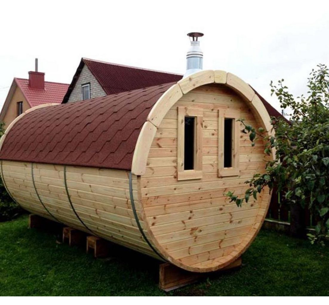 JVmoebel Saunahaus Fass 4 Personen Holz Thermoholz Kabine 2