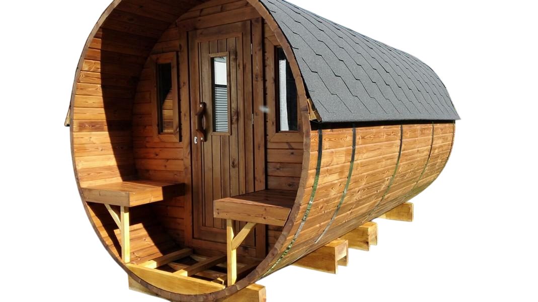 JVmoebel Saunahaus Holzfassauna Tonnensauna Wellnessfass Edelstahl Braun 210 cm