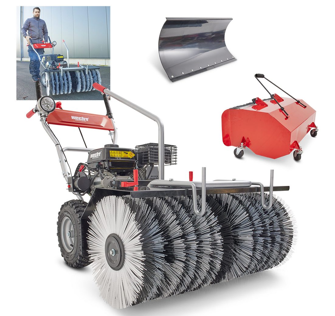 Hecht Benzin-Kehrmaschine 8680 SE mit Auffangbehälter und Schneeschild