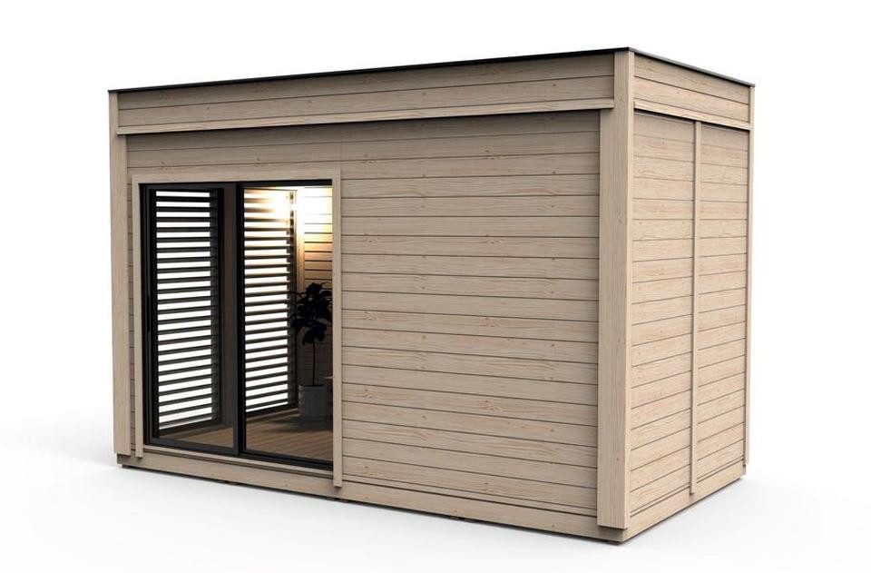 JVmoebel Saunahaus Moderne Holzsauna aus Naturholz für den Garten - Braune Außensauna