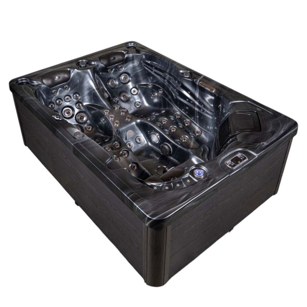 DEKO VERTRIEB BAYERN Whirlpool XXL Luxus SPA LED Whirlpool SET 220x156 schwarz Farblicht Outdoor+Indo