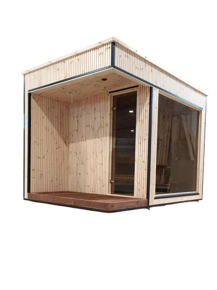 JVmoebel Saunahaus Holzsauna Außensauna Gartensauna Massivholz - Braune Outdoor Sauna