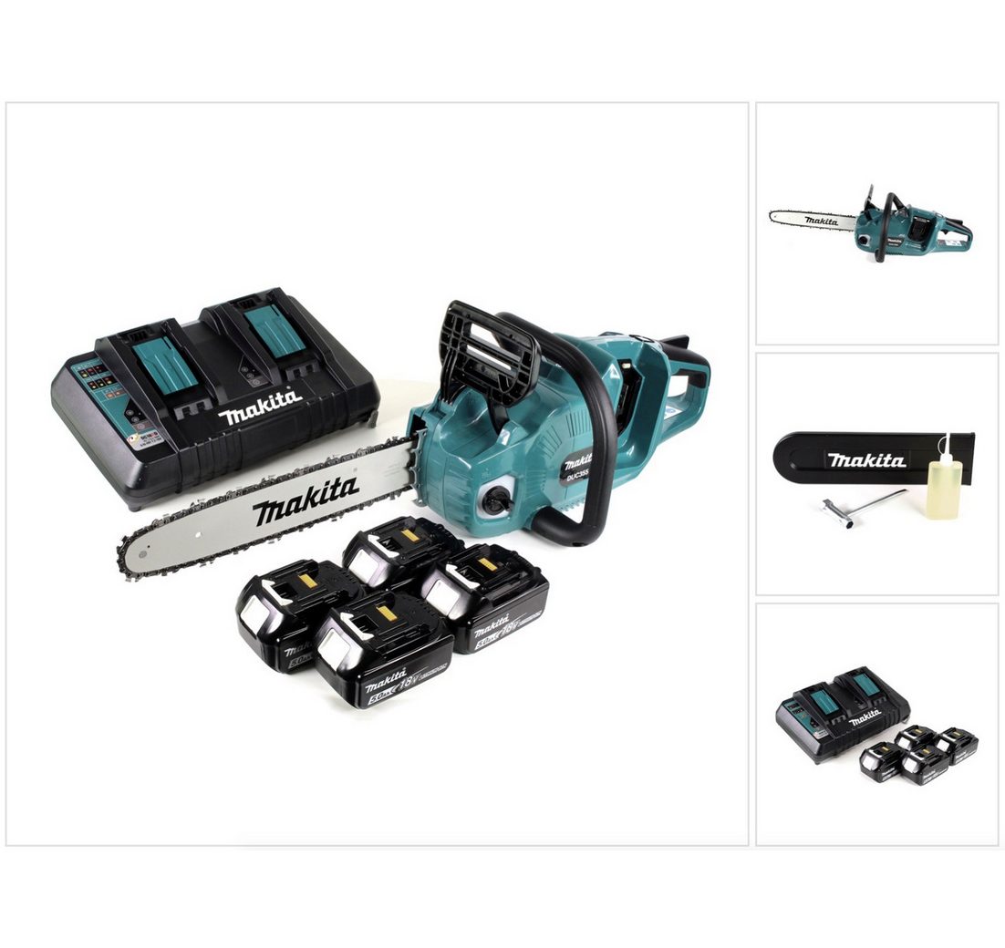 Makita Benzin-Kettensäge DUC 355 PT4 Akku Kettensäge 36V (2x18V) Brushless 35 cm + 4x 5