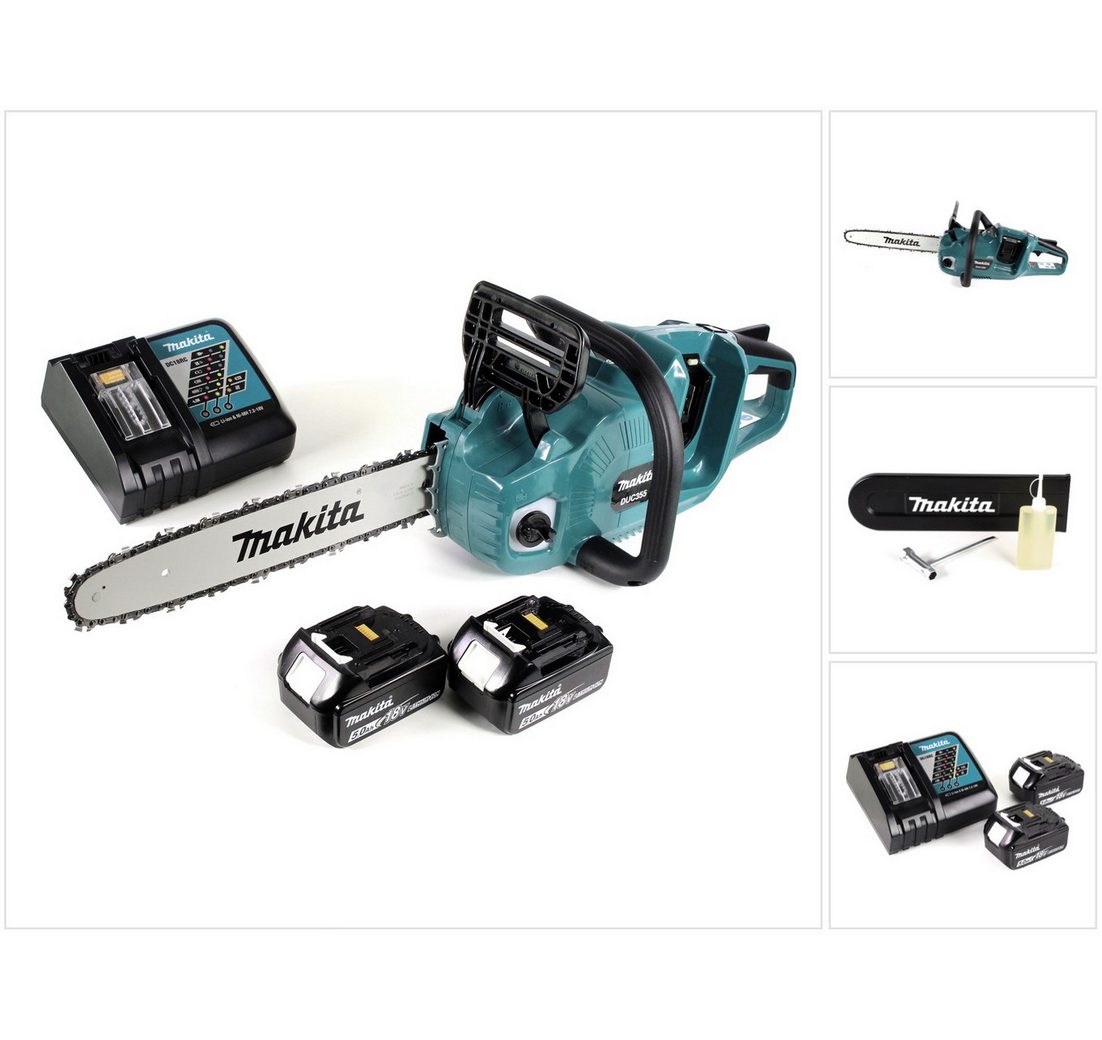 Makita Benzin-Kettensäge DUC 355 RT2 Akku Kettensäge 36V (2x18V) Brushless 35 cm + 2x 5