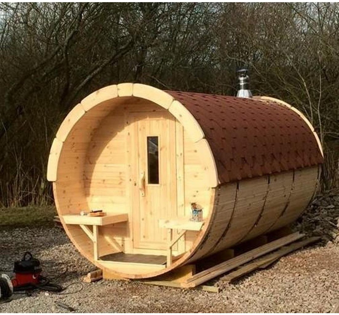 JVmoebel Saunahaus Fass Outdoor Gartensauna Bausatz 590x227x227 cm 46 mm
