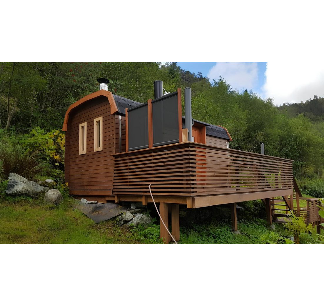 JVmoebel Saunahaus Holzsauna Gartensauna Outdoor-Sauna Wellnessfass aus Holz Braun