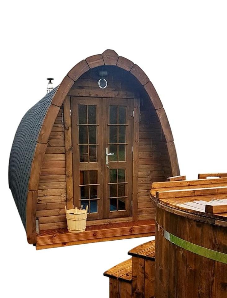 JVmoebel Saunahaus Holz Gartensauna Outdoor-Sauna Saunahütte Wellnessfass Braun