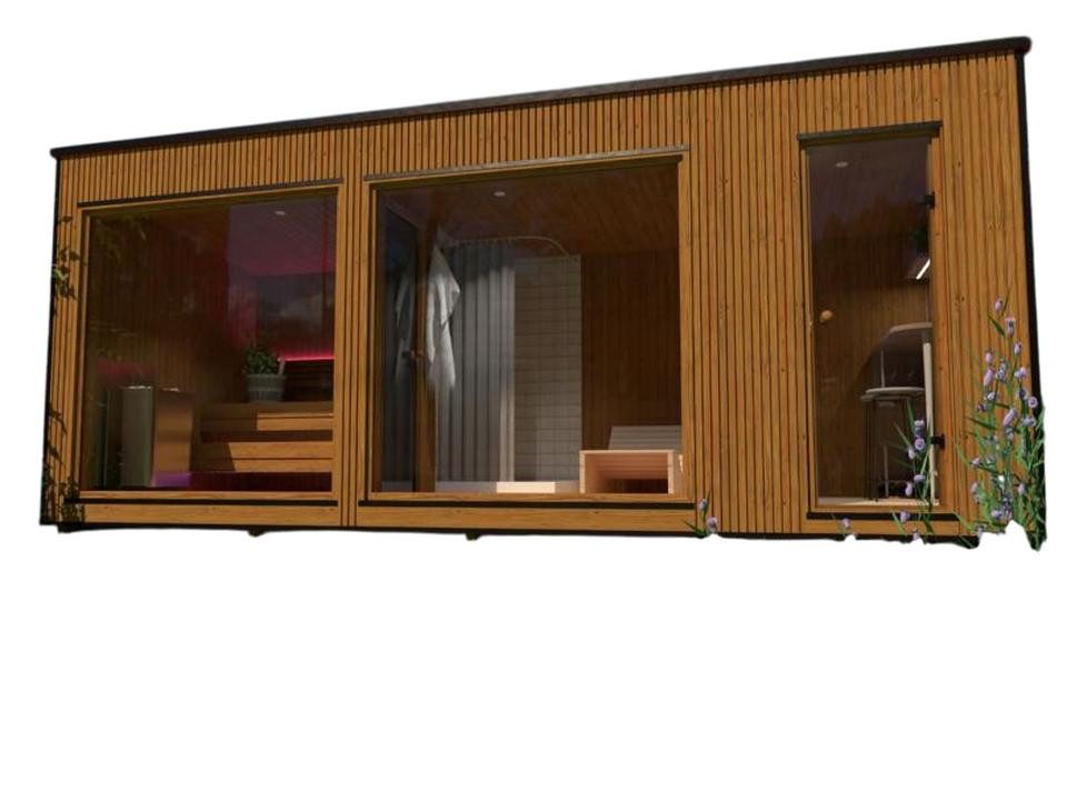 JVmoebel Saunahaus Moderne Außensauna aus Massivholz in Braun - Gartensauna Trockensauna