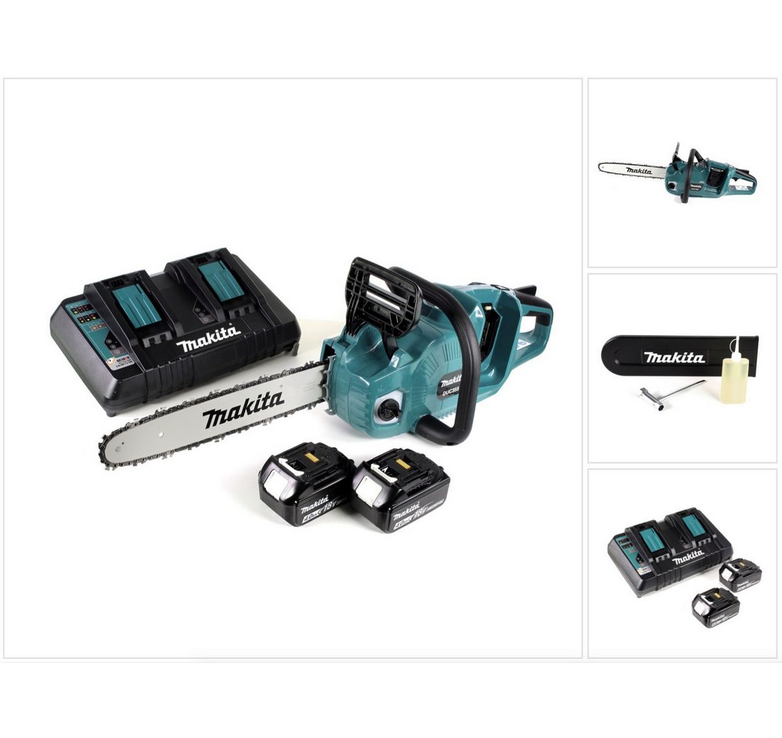 Makita Benzin-Kettensäge DUC 355 PM2 Akku Kettensäge 36V (2x18V) Brushless 35 cm + 2x 4