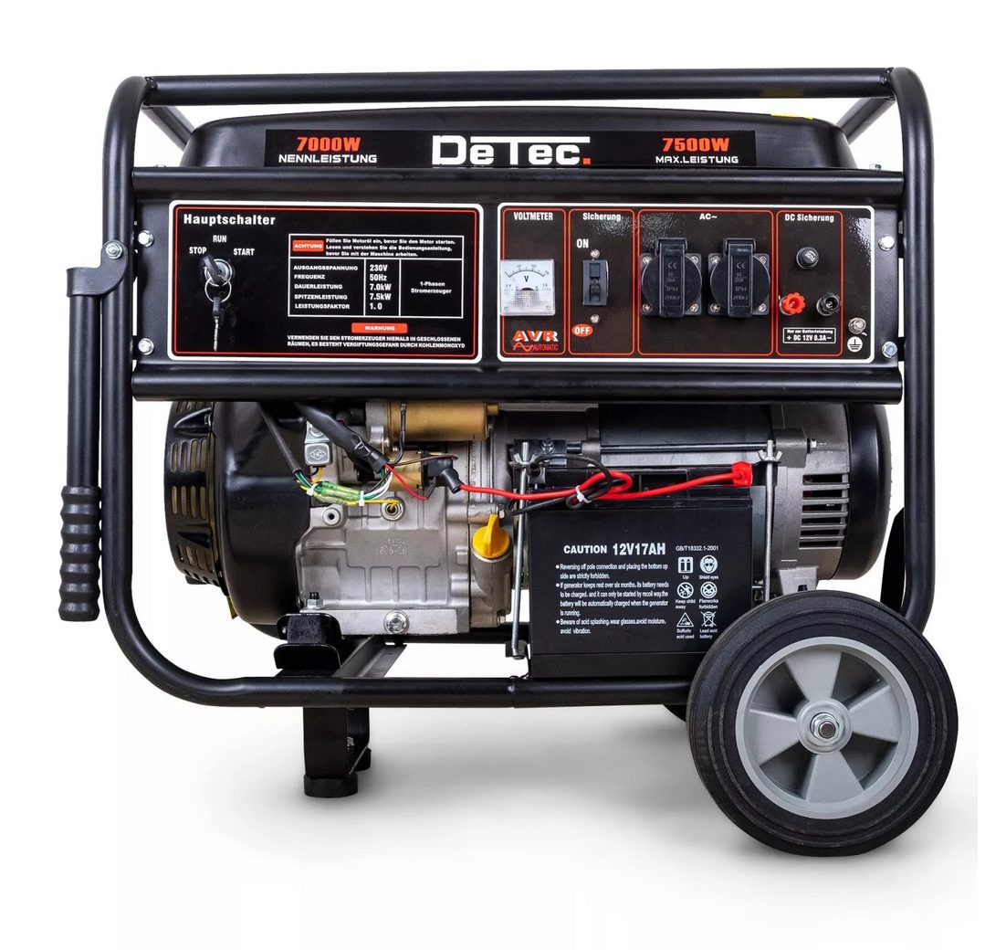 DeTec. Stromerzeuger 7 kW Benzin Stromgenerator DT-LB7500E-1 18 PS Motor 230V 1-Phase