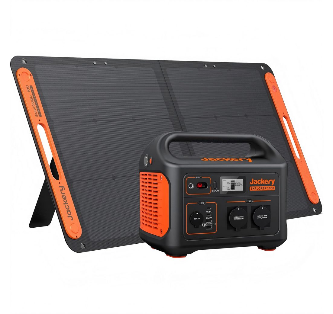 Jackery Stromgenerator 1002Wh tragbare Powerstation mit 100W Solarpanel Solargenerator
