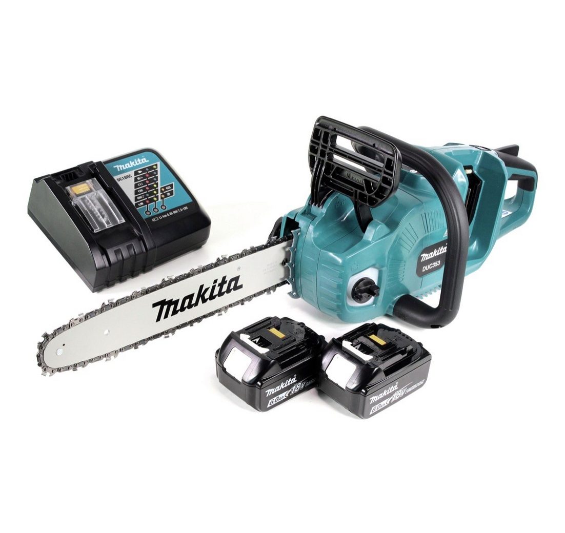 Makita Benzin-Kettensäge DUC 353 RG2 Akku Kettensäge 36V (2x18V) Brushless 35 cm + 2 x 6