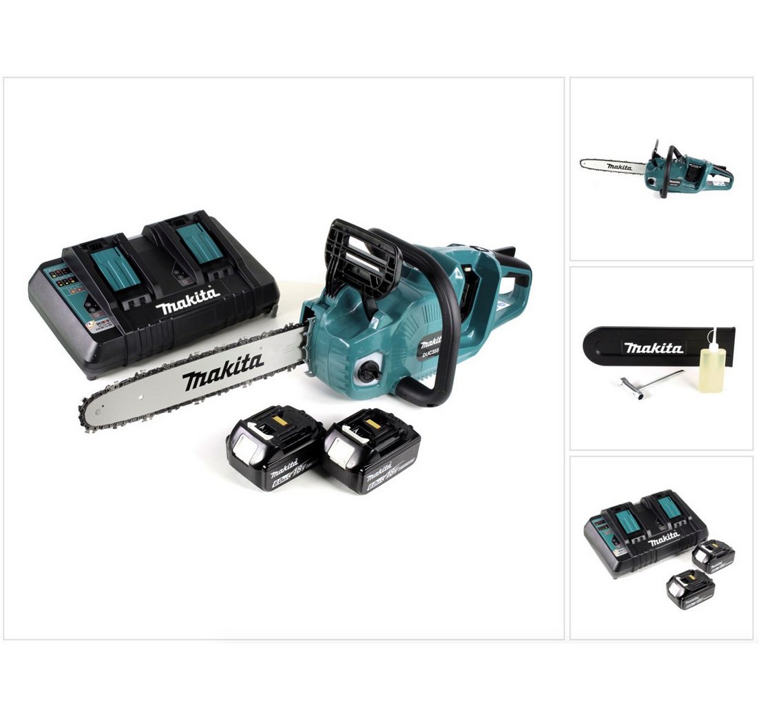 Makita Benzin-Kettensäge DUC 355 PG2 Akku Kettensäge 36V (2x18V) Brushless 35 cm + 2x 6