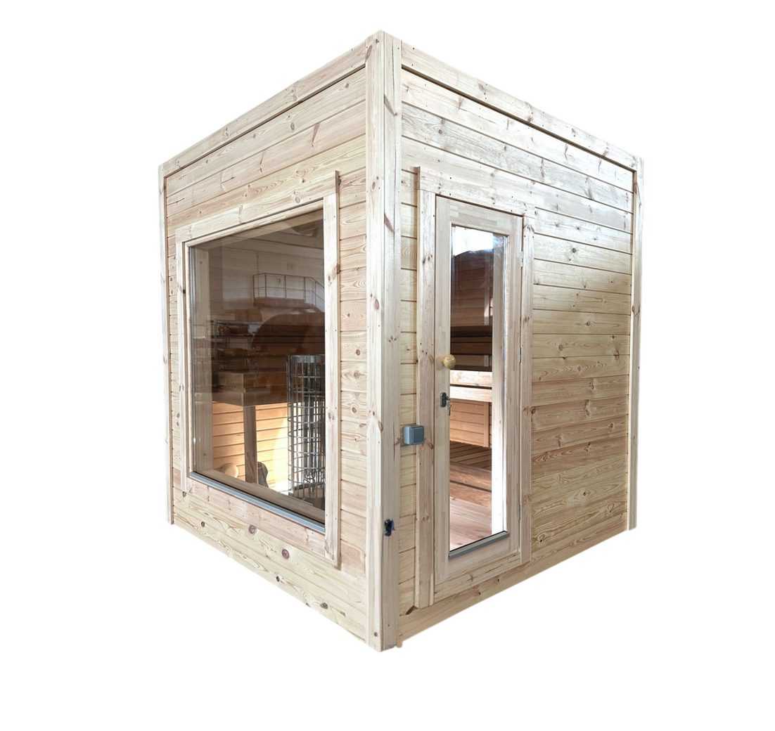 JVmoebel Saunahaus Moderne Gartensauna aus Naturholz in Beige - Außensauna Holzsauna
