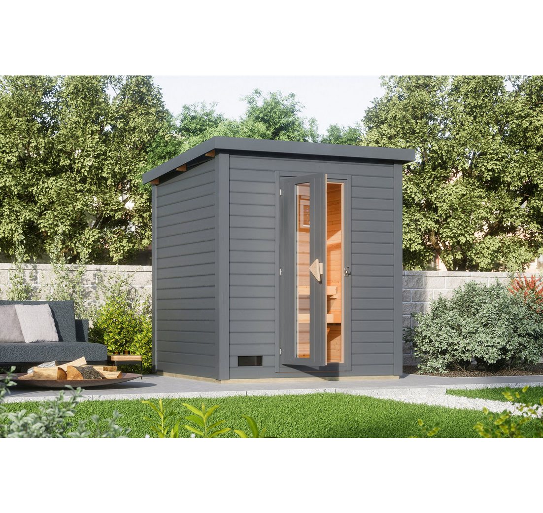 Karibu Saunahaus Saunahaus 38mm Melo 2 Ofen 9 kW integr. Strg terragrau