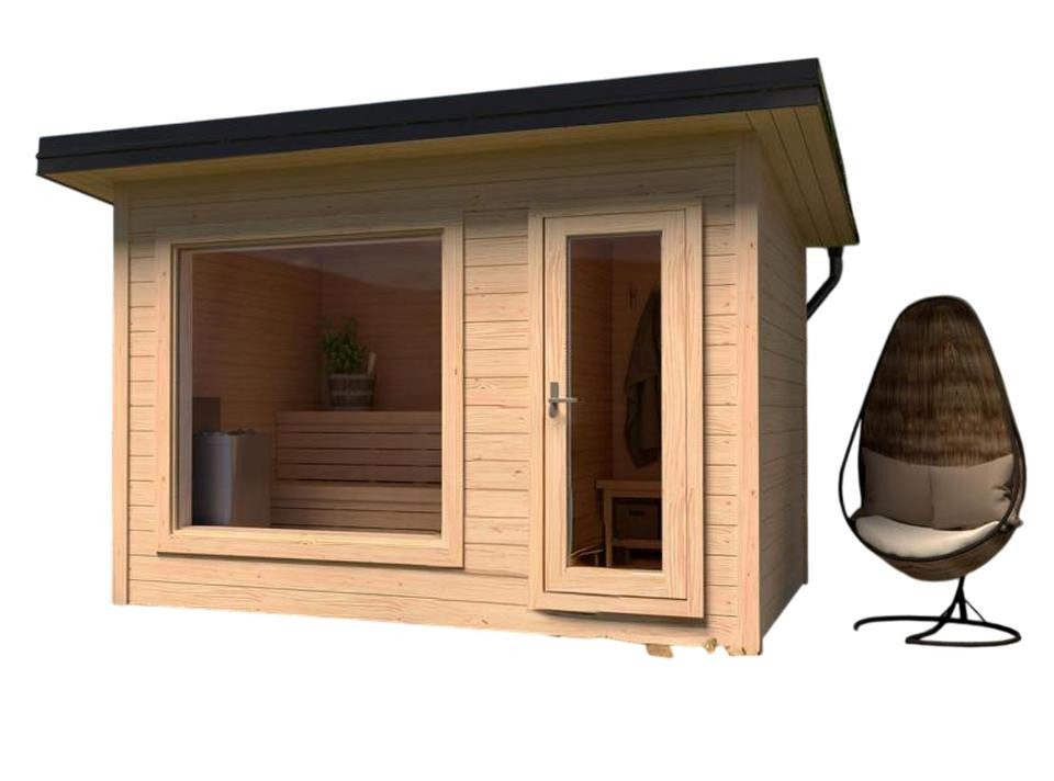 JVmoebel Saunahaus Garten Sauna Kotasuna aus massivem Holz in Beige - Trockensauna
