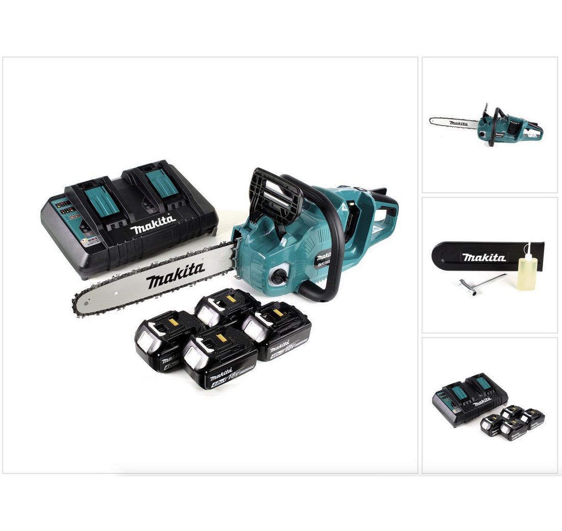Makita Benzin-Kettensäge DUC 355 PM4 Akku Kettensäge 36V (2x18V) Brushless 35 cm + 4x 4