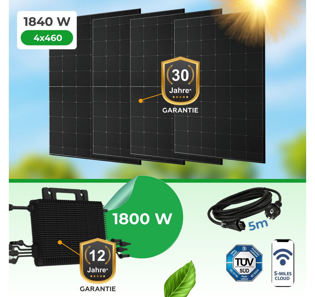 Paket.ag Balkonkraftwerk 1840Watt mit Hoymiles HMS 1800Watt Wechselrichter - PV-Module 460 W