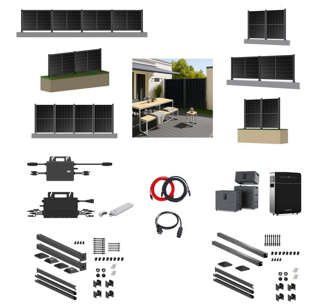 TZIpower Solaranlage Solarzaun Balkonkraftwerk 800W 1600W Wechselrichter Speicher Akku PV