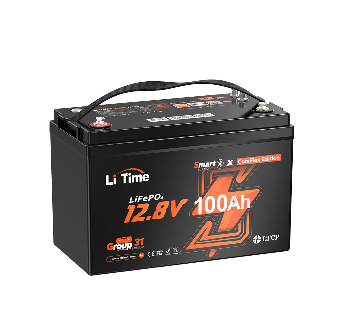 LiTime 12V 100Ah Smart ComFlex LiFePO4 Batterie Victron-Kommunikation Solarakkus (12 V)