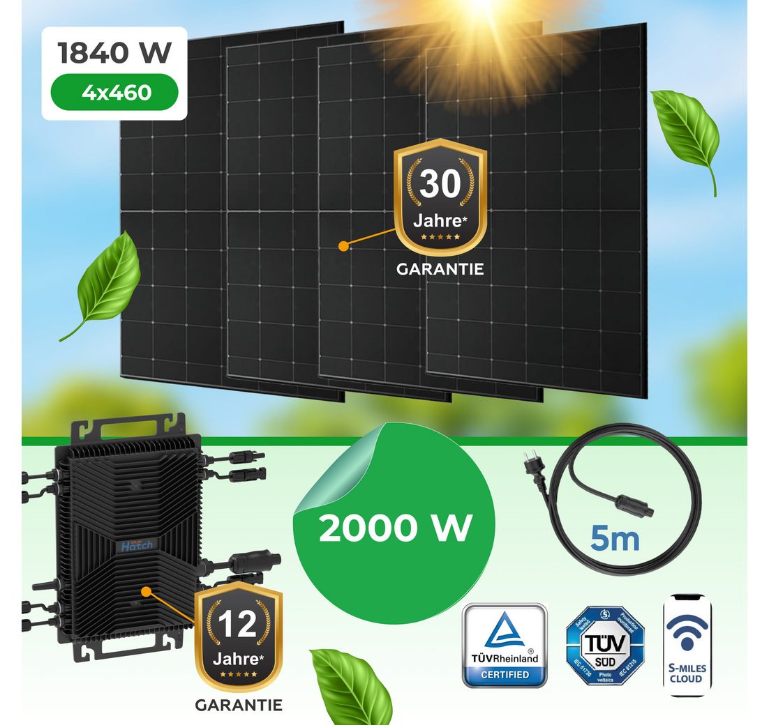 Paket.ag Balkonkraftwerk 1840Watt PV-Module Bifazial mit 2000W Wechselrichter