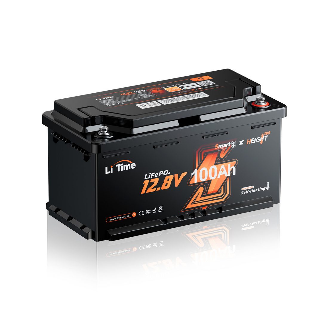 LiTime 12V 100Ah H190 Selbsterwärmung LiFePO4 Batterie mit Bluetooth 1280Wh Solarakkus 100000 mAh (12 V)