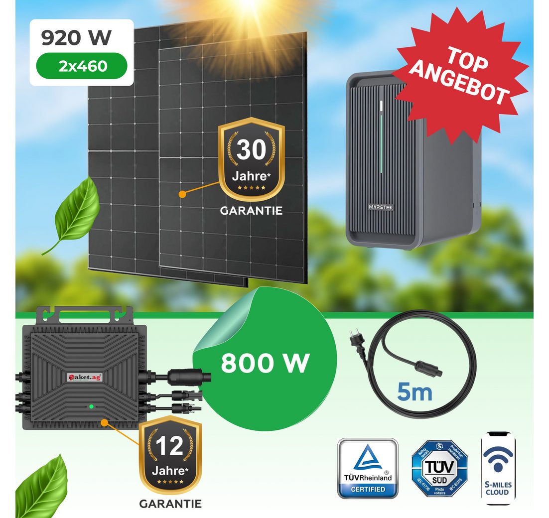 Paket.ag Balkonkraftwerk 920W mit 800W Wechselrichter & 2