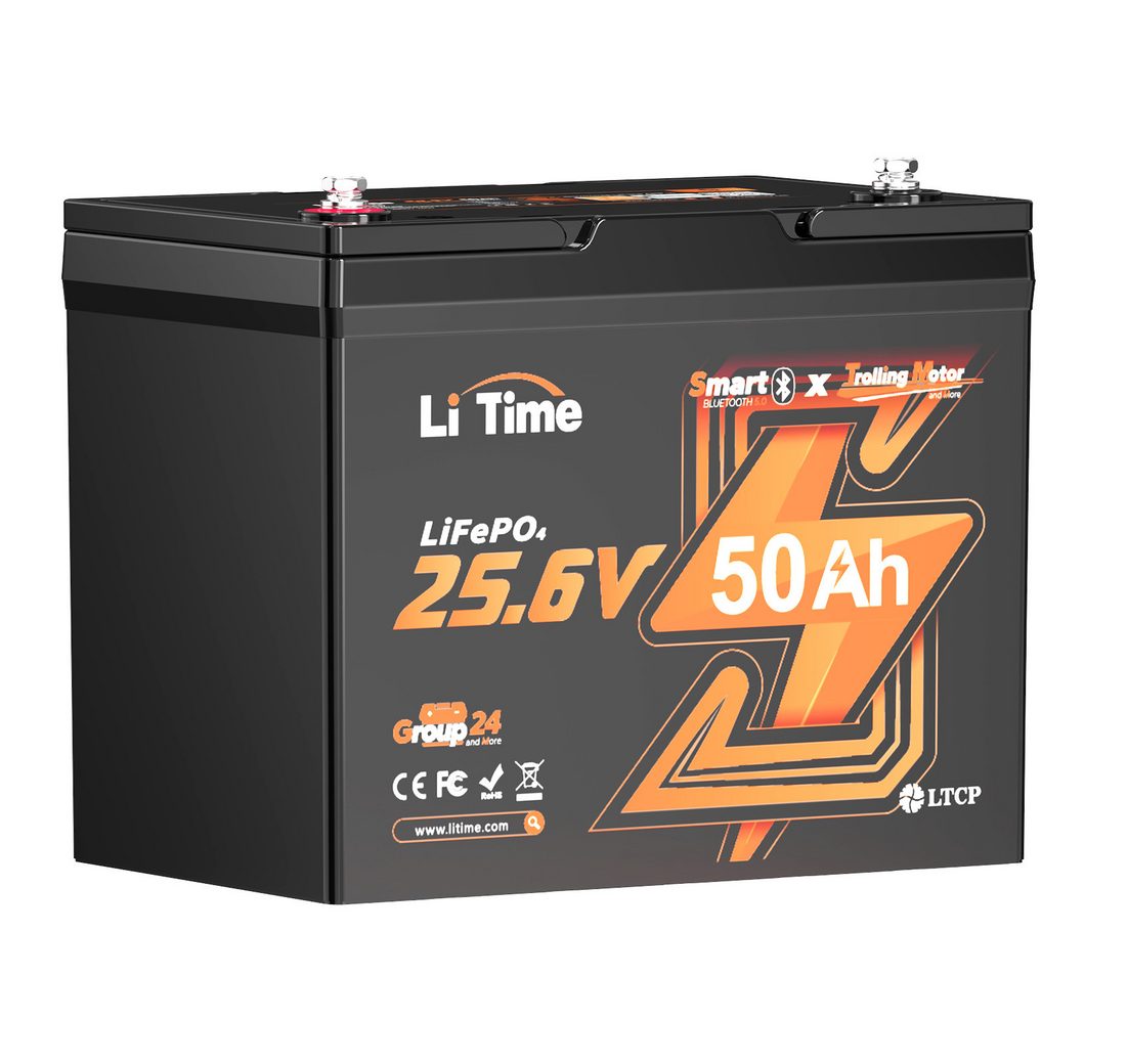 LiTime 24V 50Ah LiFeP04 Batterie Gruppe24 mit Bluetooth 1280Wh Solarakkus (24 V)