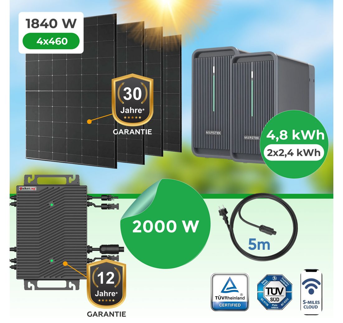 Paket.ag Balkonkraftwerk 1840Watt mit 2000W Wechselrichter & 4