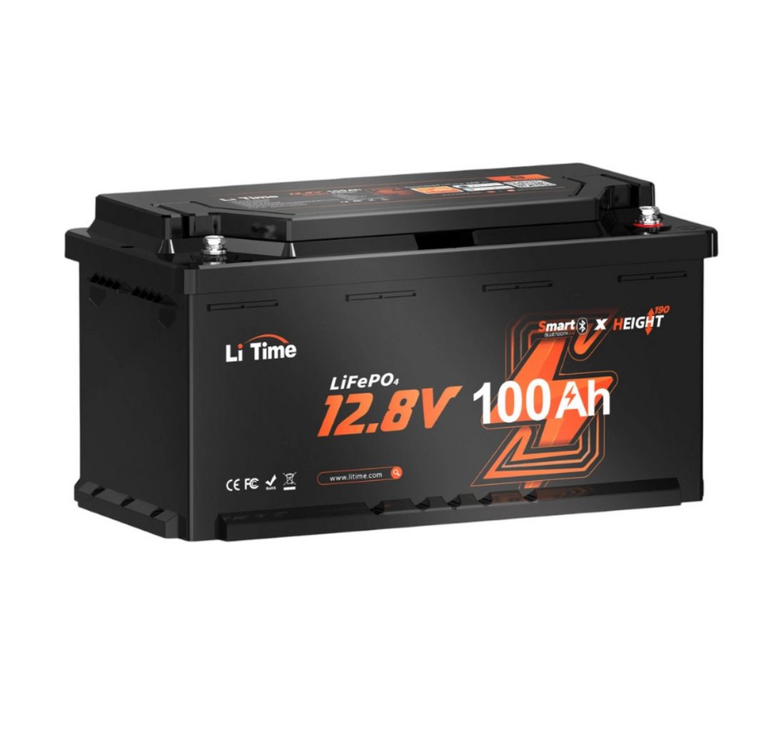 LiTime 12V 100Ah H190 LiFePO4 Batterie mit Bluetooth und BMS 1280Wh DIN H8 Solarakkus 100000 mAh (12 V)
